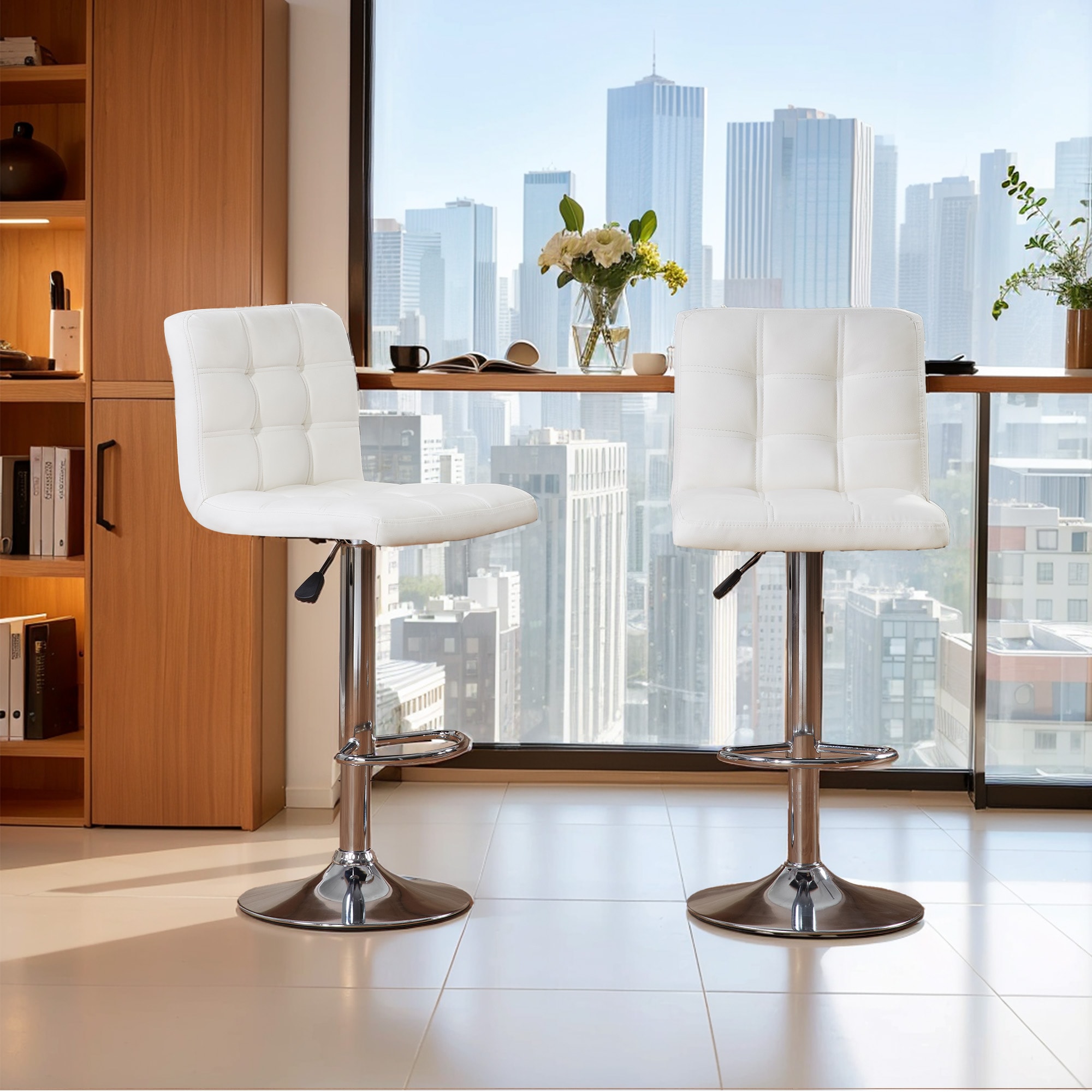 Bar Stools 1 Set Of 2, Counter Height Bar Stools, Square Cushion Bar Stools With Back, Footstool, Cafe, White, 2 Pieces_voghion.com